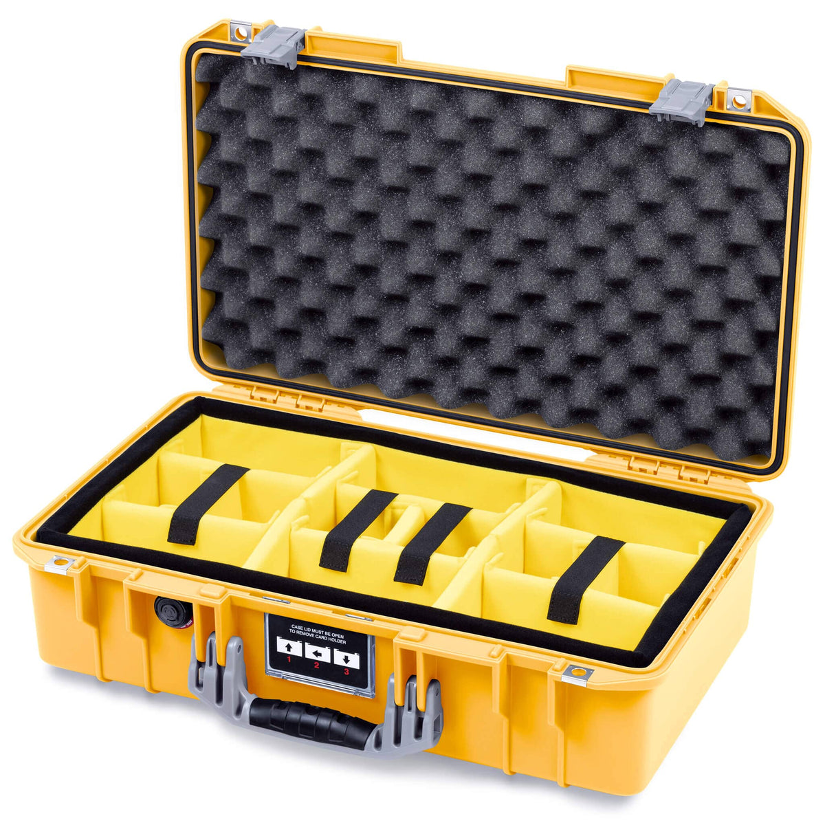 Pelican 1525 Air Case, Yellow with Silver Handle &amp; Latches Yellow Padded Microfiber Dividers with Convolute Lid Foam ColorCase 015250-0010-240-181