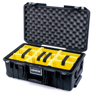Pelican 1535 Air Case, Black with Black Handles & TSA Locking Latches Yellow Padded Microfiber Dividers with Convoluted Lid Foam ColorCase 015350-0010-110-L10