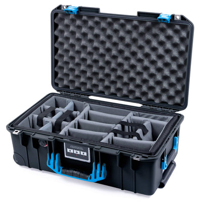 Pelican 1535 Air Case, Black with Blue Handles & Latches Gray Padded Microfiber Dividers with Convolute Lid Foam ColorCase 015350-0070-110-121
