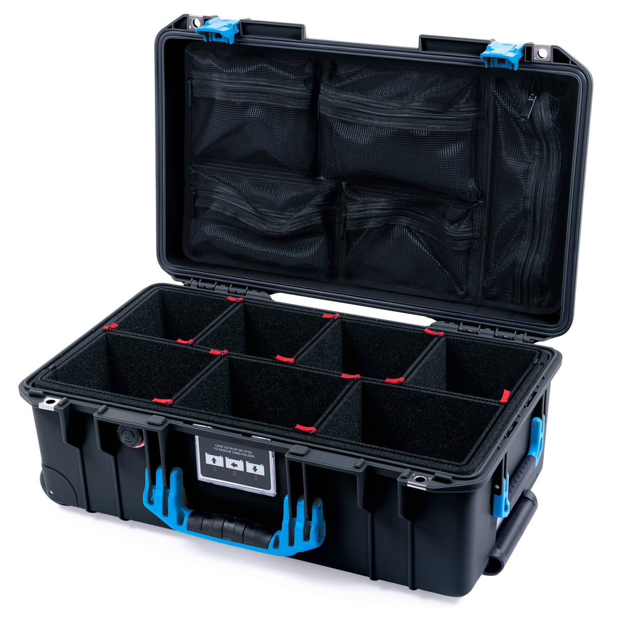Pelican 1535 Air Case, Black with Blue Handles &amp; Latches TrekPak Divider System with Mesh Lid Organizer ColorCase 015350-0120-110-121