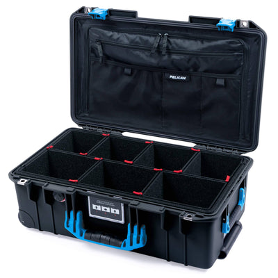 Pelican 1535 Air Case, Black with Blue Handles & Latches TrekPak Divider System with Combo-Pouch Lid Organizer ColorCase 015350-0320-110-121