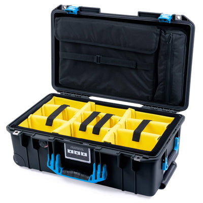 Pelican 1535 Air Case, Black with Blue Handles & Latches Yellow Padded Microfiber Dividers with Computer Pouch ColorCase 015350-0210-110-121