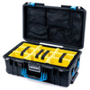 Pelican 1535 Air Case, Black with Blue Handles & Latches Yellow Padded Microfiber Dividers with Mesh Lid Organizer ColorCase 015350-0110-110-121
