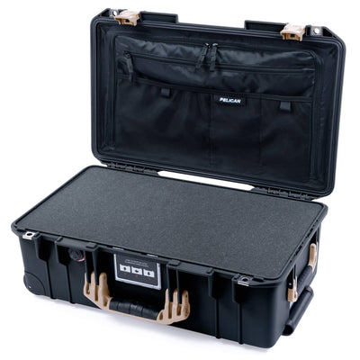 Pelican 1535 Air Case, Black with Desert Tan Handles & Latches Pick & Pluck Foam with Combo-Pouch Lid Organizer ColorCase 015350-0301-110-311