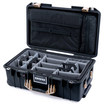 Pelican 1535 Air Case, Black with Desert Tan Handles & Latches Gray Padded Microfiber Dividers with Laptop Computer Lid Pouch ColorCase 015350-0270-110-311