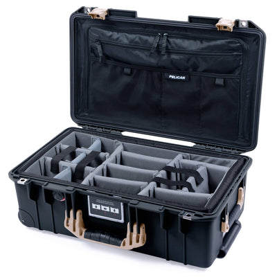 Pelican 1535 Air Case, Black with Desert Tan Handles & Latches Gray Padded Microfiber Dividers with Combo-Pouch Lid Organizer ColorCase 015350-0370-110-311