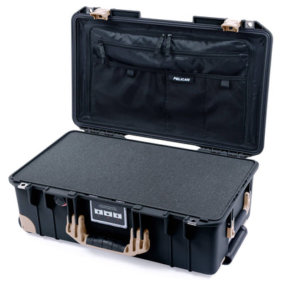 Pelican 1535 Air Case, Black with Desert Tan Handles, Latches & Trolley Pick & Pluck Foam with Combo-Pouch Lid Organizer ColorCase 015350-0301-110-311-310
