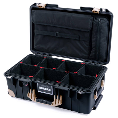 Pelican 1535 Air Case, Black with Desert Tan Handles, Latches & Trolley TrekPak Divider System with Laptop Computer Lid Pouch ColorCase 015350-0220-110-311-310