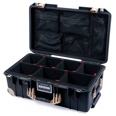 Pelican 1535 Air Case, Black with Desert Tan Handles, Latches & Trolley TrekPak Divider System with Mesh Lid Organizer ColorCase 015350-0120-110-311-310