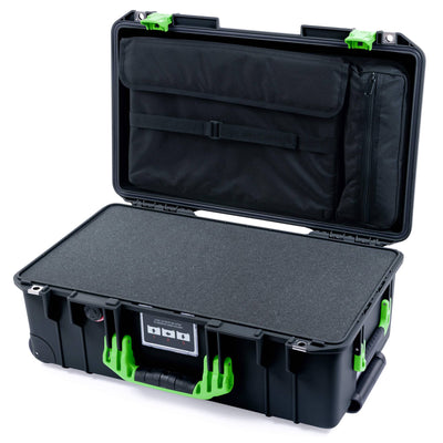 Pelican 1535 Air Case, Black with Lime Green Handles & Latches Pick & Pluck Foam with Computer Pouch ColorCase 015350-0201-110-301