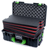Pelican 1535 Air Case, Black with Lime Green Handles & Latches Custom Tool Kit (4 Foam Inserts with Convolute Lid Foam) ColorCase 015350-0060-110-301