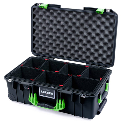 Pelican 1535 Air Case, Black with Lime Green Handles & Latches TrekPak Divider System with Convolute Lid Foam ColorCase 015350-0020-110-301