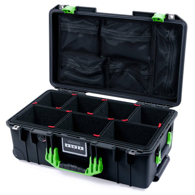 Pelican 1535 Air Case, Black with Lime Green Handles & Latches TrekPak Divider System with Mesh Lid Organizer ColorCase 015350-0120-110-301