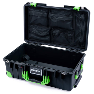 Pelican 1535 Air Case, Black with Lime Green Handles, Latches & Trolley Mesh Lid Organizer Only ColorCase 015350-0100-110-301-300