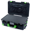 Pelican 1535 Air Case, Black with Lime Green Handles, Latches & Trolley Pick & Pluck Foam with Combo-Pouch Lid Organizer ColorCase 015350-0301-110-301-300