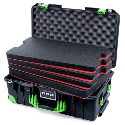 Pelican 1535 Air Case, Black with Lime Green Handles, Latches & Trolley Custom Tool Kit (4 Foam Inserts with Convolute Lid Foam) ColorCase 015350-0060-110-301-300