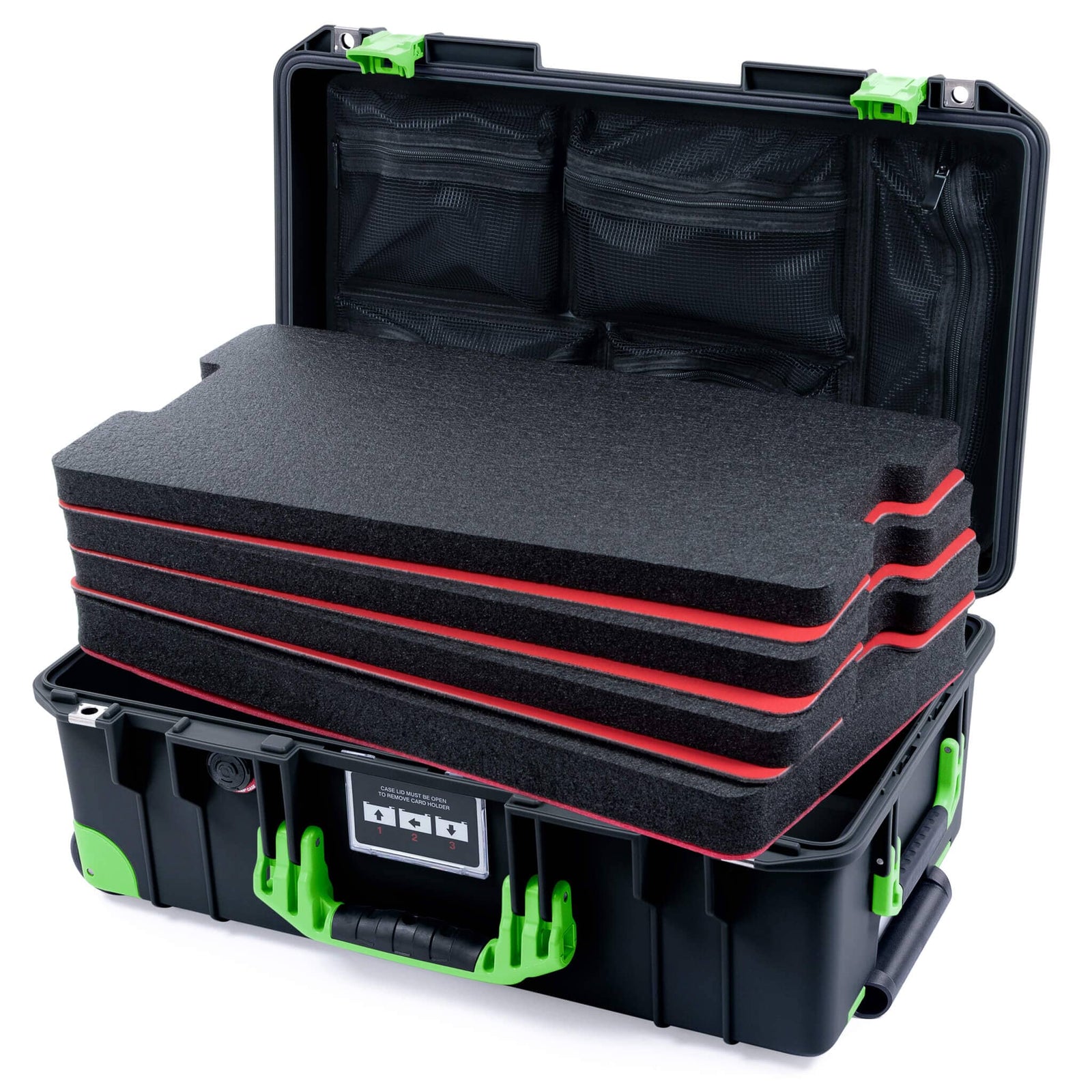 Pelican 1535 Air Case, Black with Lime Green Handles, Latches & Trolley ColorCase 