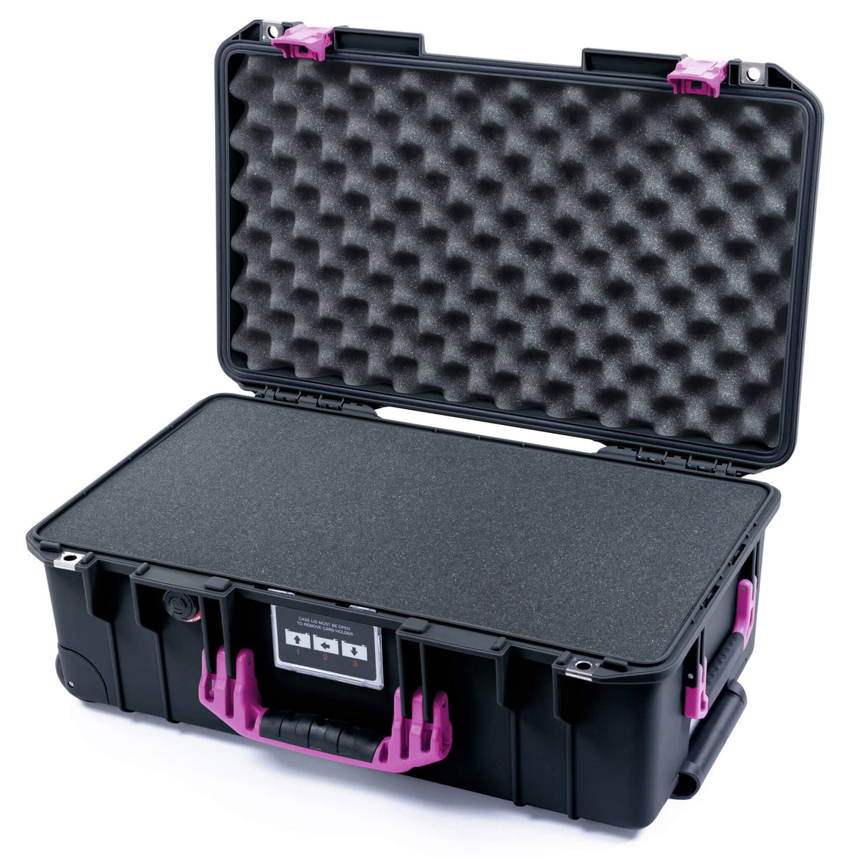 Pelican 1535 Air Case, Black with Magenta Handles &amp; Latches Pick &amp; Pluck Foam with Convoluted Lid Foam ColorCase 015350-0001-110-401