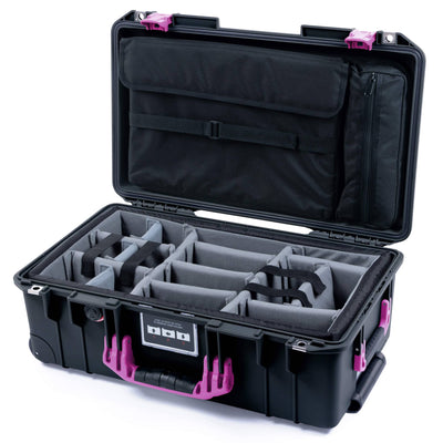 Pelican 1535 Air Case, Black with Magenta Handles & Latches Pick & Pluck Foam with Laptop Computer Lid Pouch ColorCase 015350-0201-110-401
