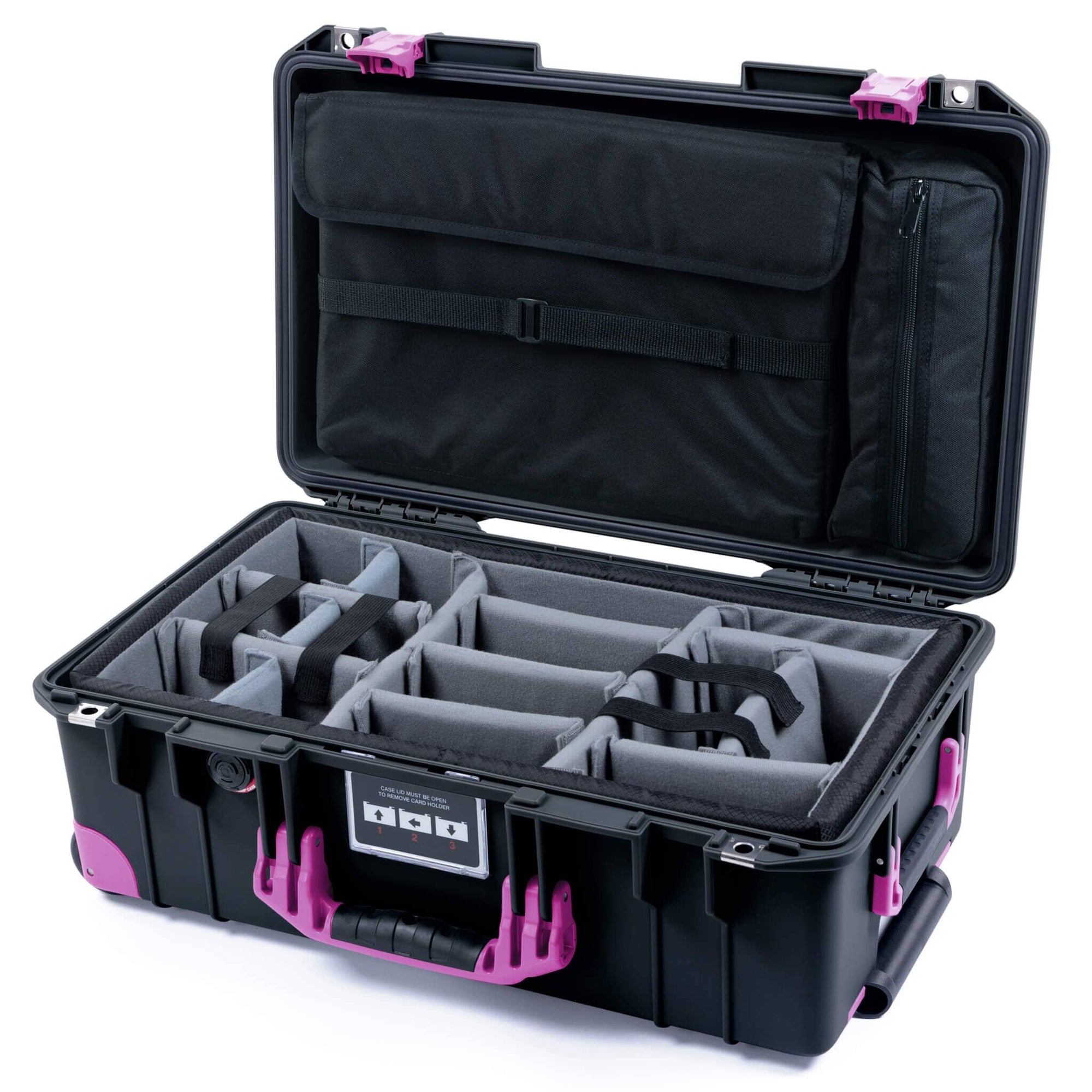 Pelican 1535 Air Case, Black with Magenta Handles, Latches & Trolley ColorCase