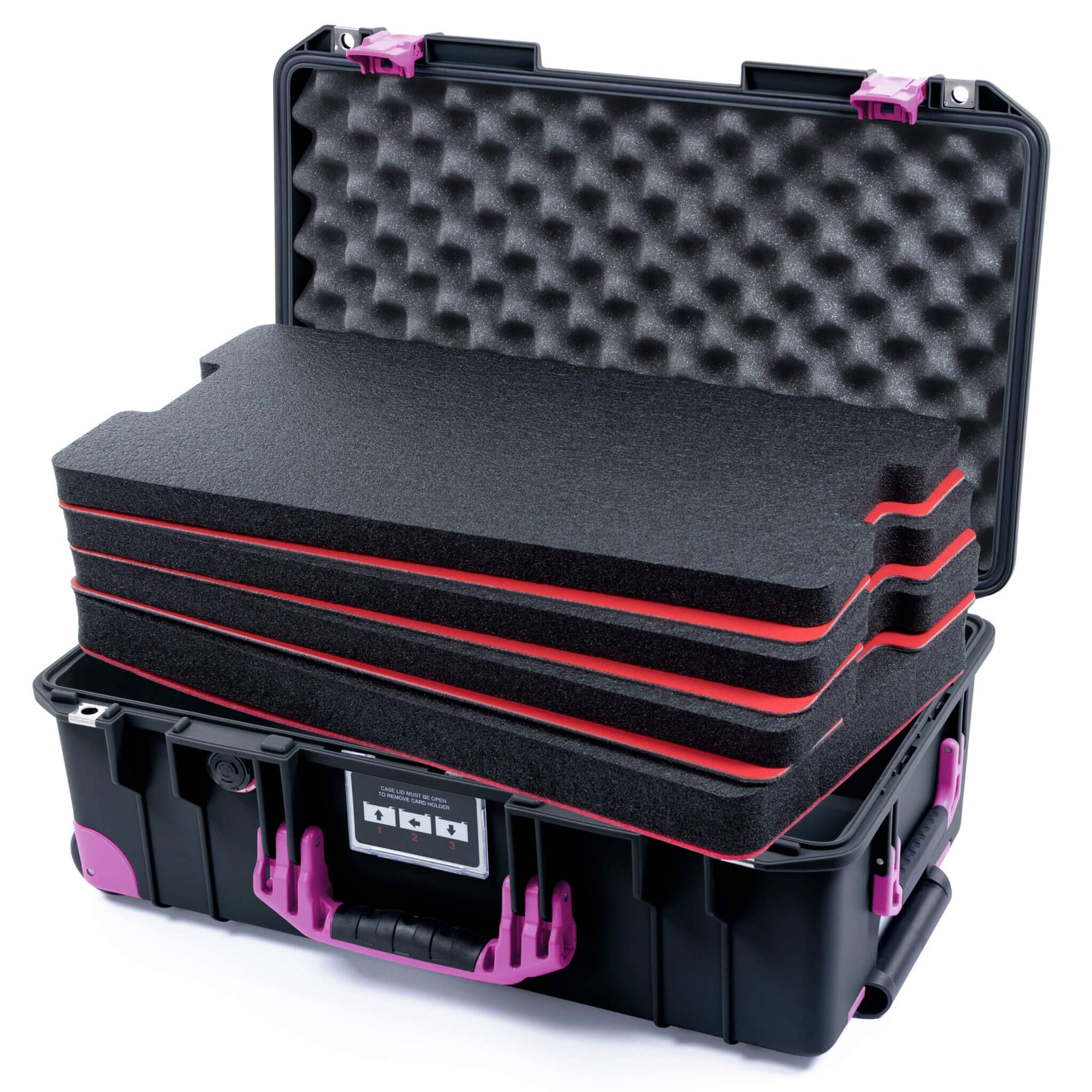 Pelican 1535 Air Case, Black with Magenta Handles, Latches & Trolley Custom Tool Kit (4 Foam Inserts with Convoluted Lid Foam) ColorCase 015350-0060-110-401-400