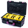 Pelican 1535 Air Case, Black with Magenta Handles & Latches Yellow Padded Microfiber Dividers with TRVL Combo-Pouch Lid Organizer ColorCase 015350-0310-110-401