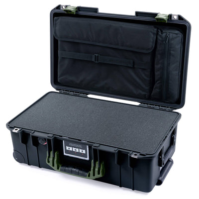Pelican 1535 Air Case, Black with OD Green Handles & Latches Pick & Pluck Foam with Computer Pouch ColorCase 015350-0201-110-131