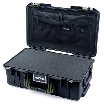 Pelican 1535 Air Case, Black with OD Green Handles & Latches Pick & Pluck Foam with Combo-Pouch Lid Organizer ColorCase 015350-0301-110-131