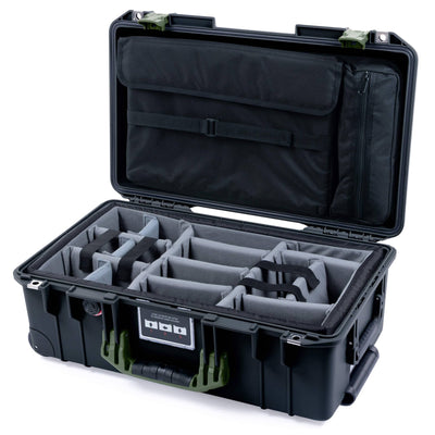 Pelican 1535 Air Case, Black with OD Green Handles & Latches Gray Padded Microfiber Dividers with Computer Pouch ColorCase 015350-0270-110-131
