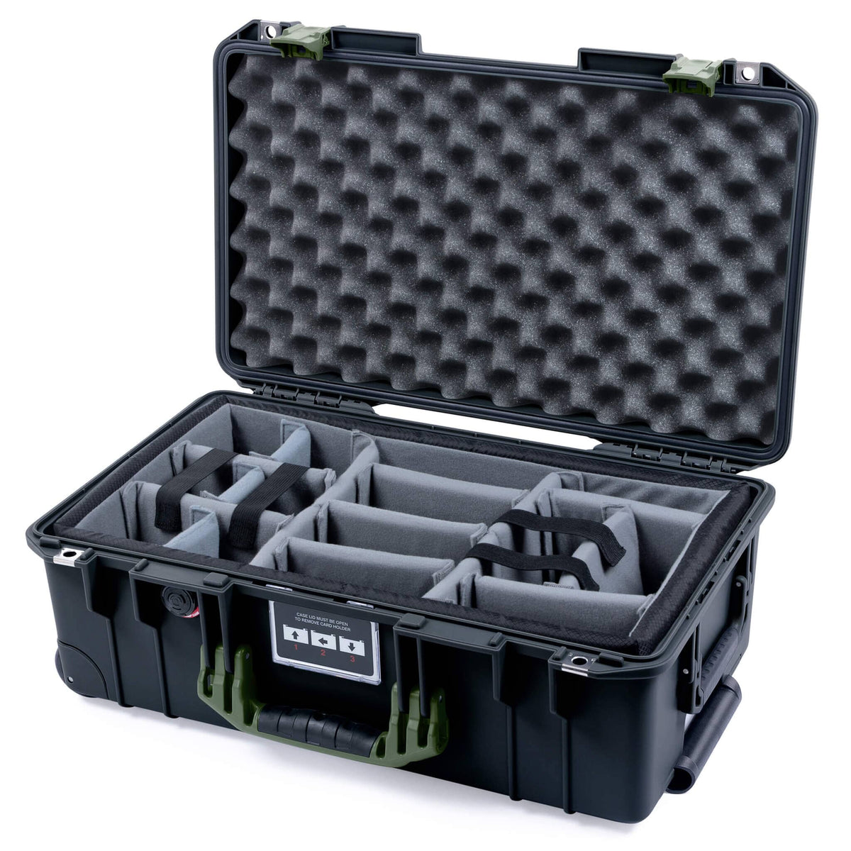 Pelican 1535 Air Case, Black with OD Green Handles &amp; Latches Gray Padded Microfiber Dividers with Convolute Lid Foam ColorCase 015350-0070-110-131