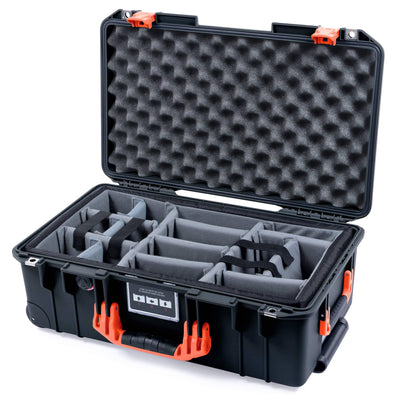 Pelican 1535 Air Case, Black with Orange Handles & Latches Gray Padded Microfiber Dividers with Convolute Lid Foam ColorCase 015350-0070-110-151