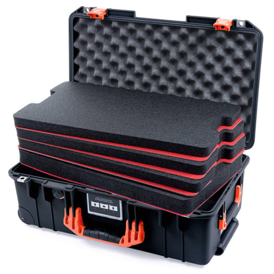 Pelican 1535 Air Case, Black with Orange Handles & Latches Custom Tool Kit (4 Foam Inserts with Convolute Lid Foam) ColorCase 015350-0060-110-151