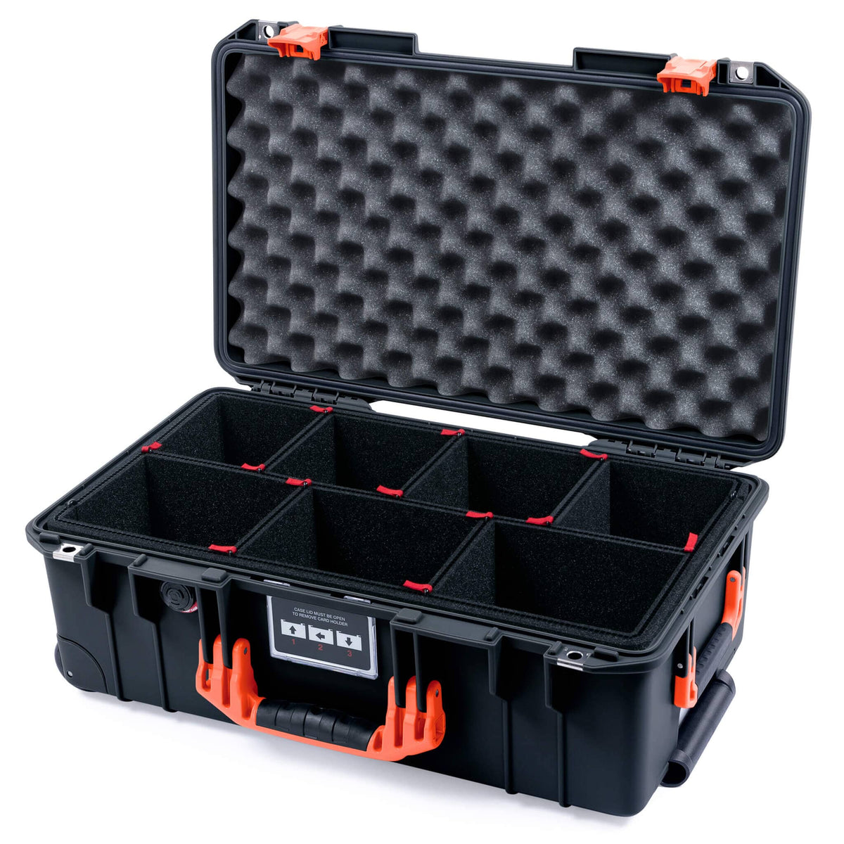 Pelican 1535 Air Case, Black with Orange Handles &amp; Latches TrekPak Divider System with Convolute Lid Foam ColorCase 015350-0020-110-151