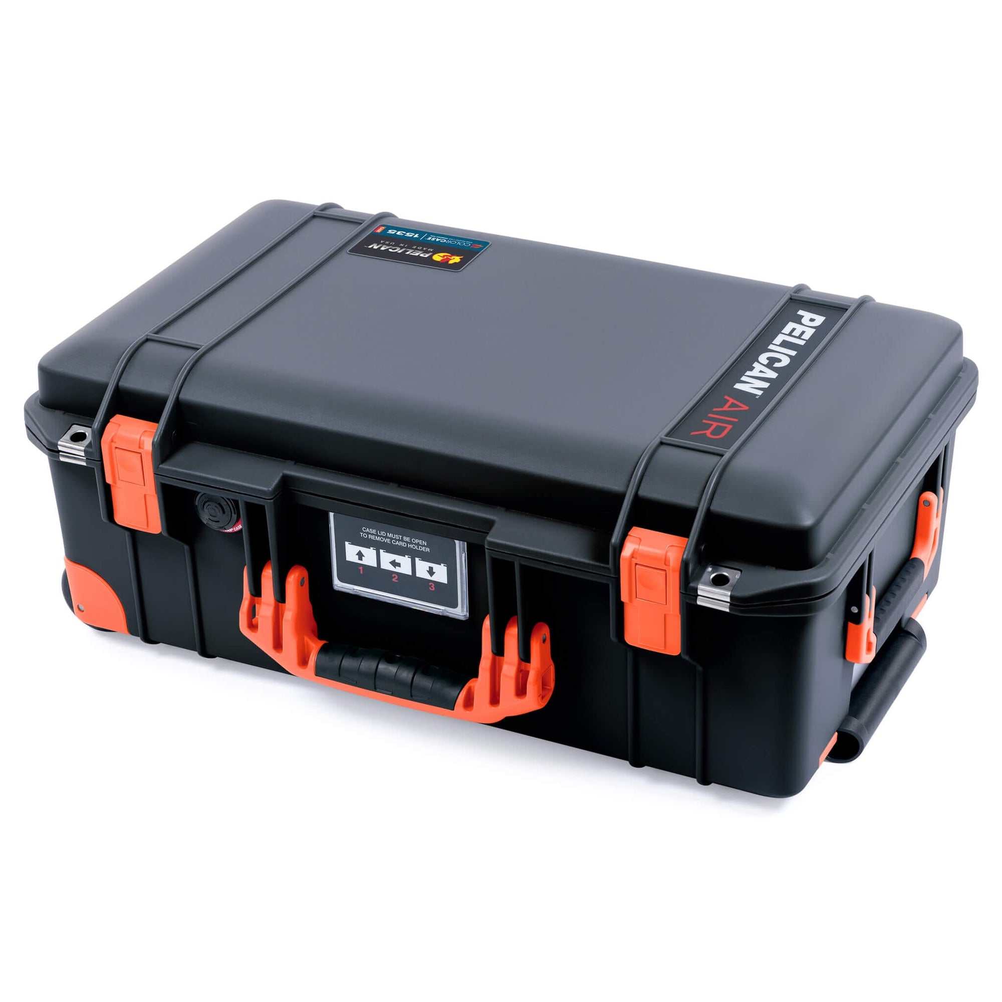 Pelican 1535 Air Case, Black with Orange Handles, Latches & Trolley ColorCase 