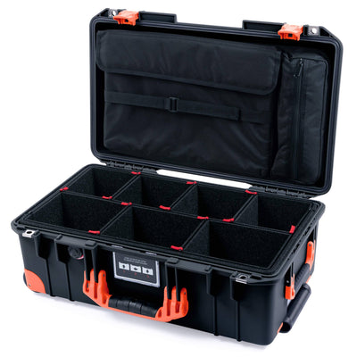 Pelican 1535 Air Case, Black with Orange Handles, Latches & Trolley TrekPak Divider System with Computer Pouch ColorCase 015350-0220-110-151-150
