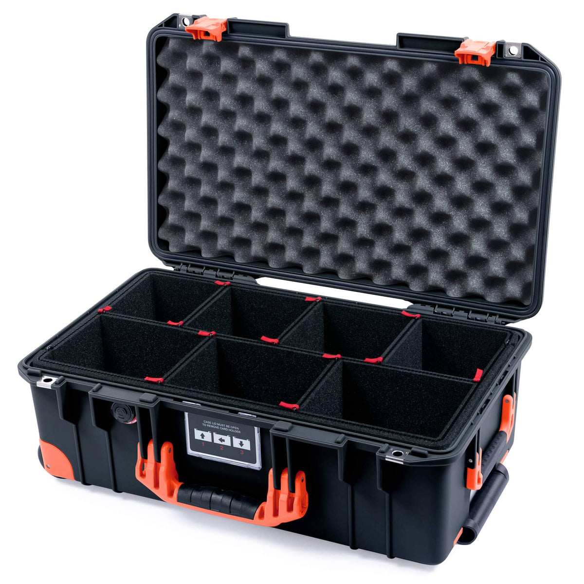 Pelican 1535 Air Case, Black with Orange Handles, Latches &amp; Trolley TrekPak Divider System with Convolute Lid Foam ColorCase 015350-0020-110-151-150