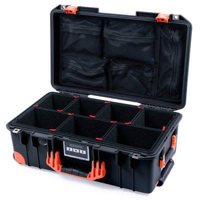 Pelican 1535 Air Case, Black with Orange Handles, Latches & Trolley TrekPak Divider System with Mesh Lid Organizer ColorCase 015350-0120-110-151-150