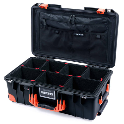 Pelican 1535 Air Case, Black with Orange Handles, Latches & Trolley TrekPak Divider System with Combo-Pouch Lid Organizer ColorCase 015350-0320-110-151-150