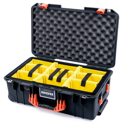 Pelican 1535 Air Case, Black with Orange Handles & Latches Yellow Padded Microfiber Dividers with Convolute Lid Foam ColorCase 015350-0010-110-151