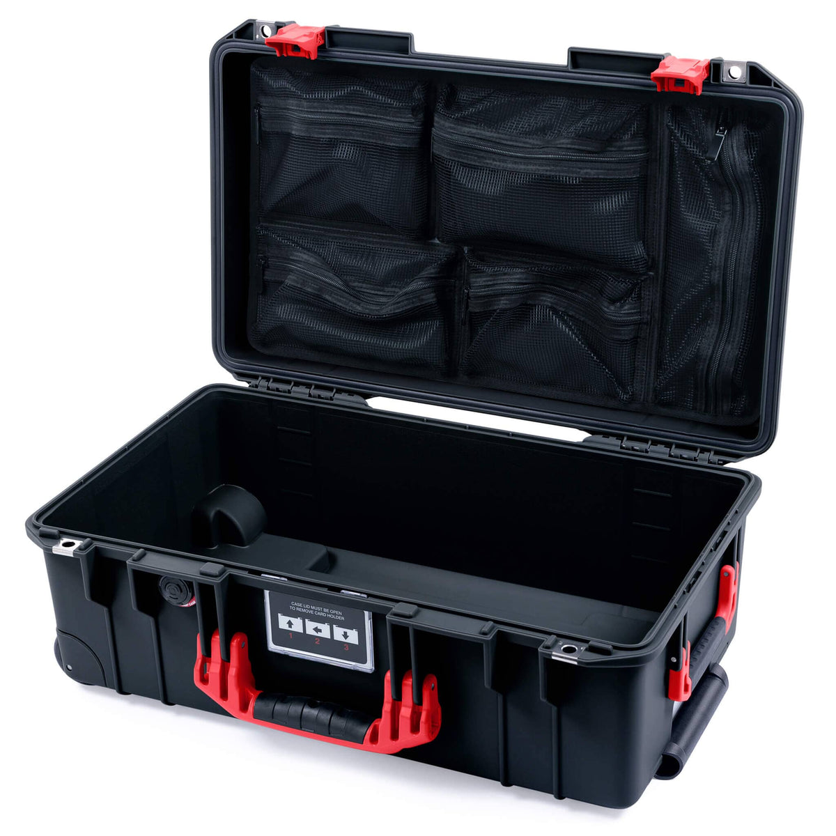 Pelican 1535 Air Case, Black with Red Handles &amp; Latches Mesh Lid Organizer Only ColorCase 015350-0100-110-321