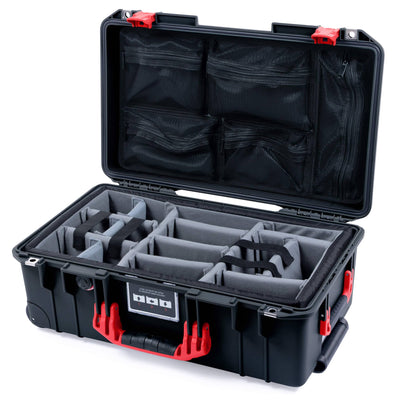 Pelican 1535 Air Case, Black with Red Handles & Latches Gray Padded Microfiber Dividers with Mesh Lid Organizer ColorCase 015350-0170-110-321