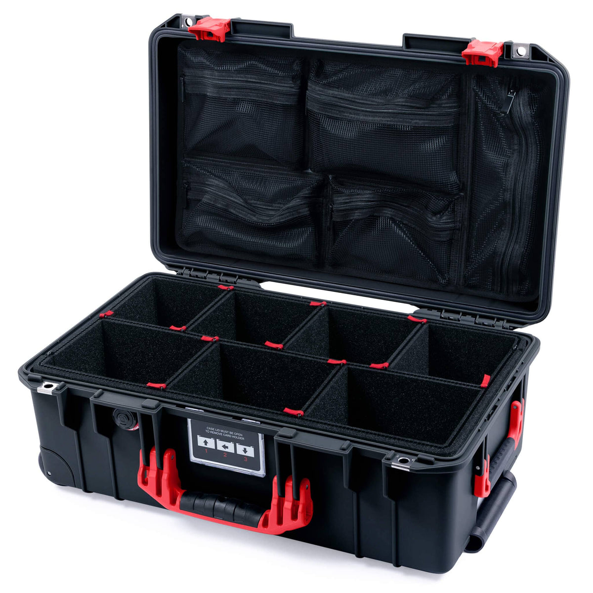 Pelican 1535 Air Case, Black with Red Handles &amp; Latches TrekPak Divider System with Mesh Lid Organizer ColorCase 015350-0120-110-321