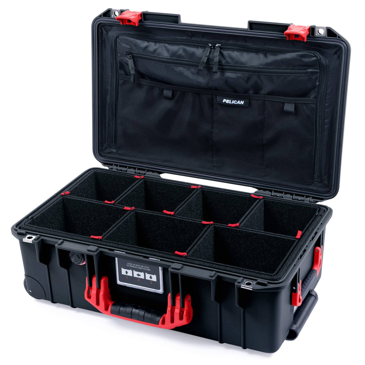 Pelican 1535 Air Case, Black with Red Handles &amp; Latches TrekPak Divider System with Combo-Pouch Lid Organizer ColorCase 015350-0320-110-321