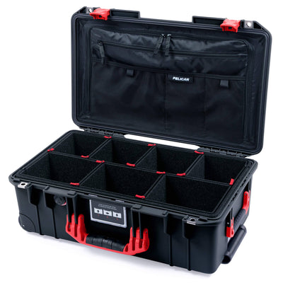 Pelican 1535 Air Case, Black with Red Handles & Latches TrekPak Divider System with Combo-Pouch Lid Organizer ColorCase 015350-0320-110-321