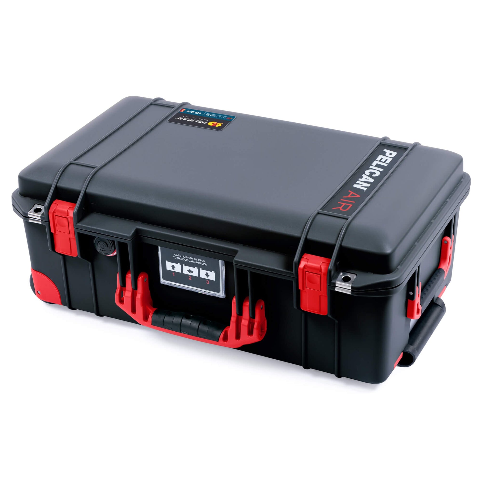 Pelican 1535 Air Case, Black with Red Handles, Latches & Trolley