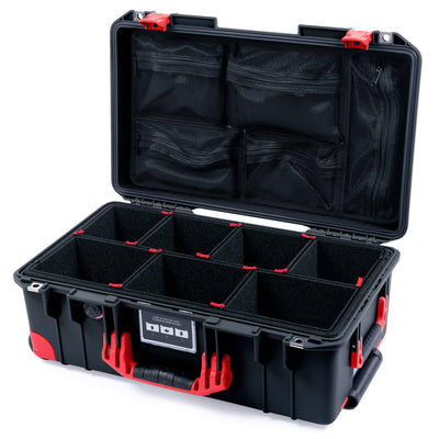 Pelican 1535 Air Case, Black with Red Handles, Latches & Trolley TrekPak Divider System with Mesh Lid Organizer ColorCase 015350-0120-110-321-320