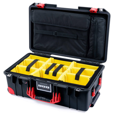 Pelican 1535 Air Case, Black with Red Handles, Latches & Trolley Yellow Padded Microfiber Dividers with Laptop Computer Lid Pouch ColorCase 015350-0210-110-321-320