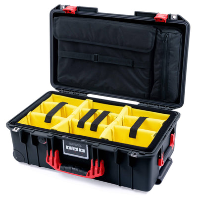 Pelican 1535 Air Case, Black with Red Handles & Latches Yellow Padded Microfiber Dividers with Computer Pouch ColorCase 015350-0210-110-321