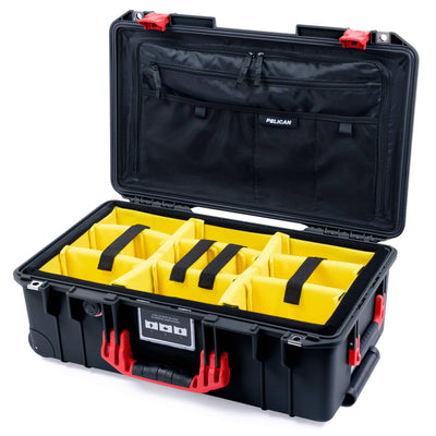 Pelican 1535 Air Case, Black with Red Handles & Latches Yellow Padded Microfiber Dividers with Combo-Pouch Lid Organizer ColorCase 015350-0310-110-321