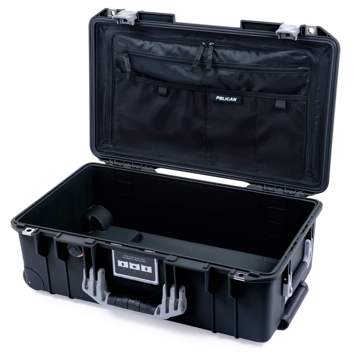 Pelican 1535 Air Case, Black with Silver Handles &amp; Latches Combo-Pouch Lid Organizer Only ColorCase 015350-0300-110-181